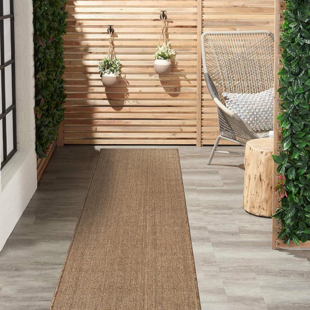 Modern Grid Indoor Outdoor Runner Rug Sand/Natural 2'3" X 8'