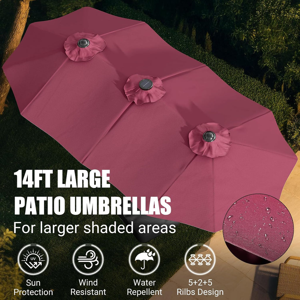 15FT Double-Sided Patio Umbrella with Base Included, Large Outdoor Rectangular Market Umbrella for Backyard, Poolside, Lawn & Garden