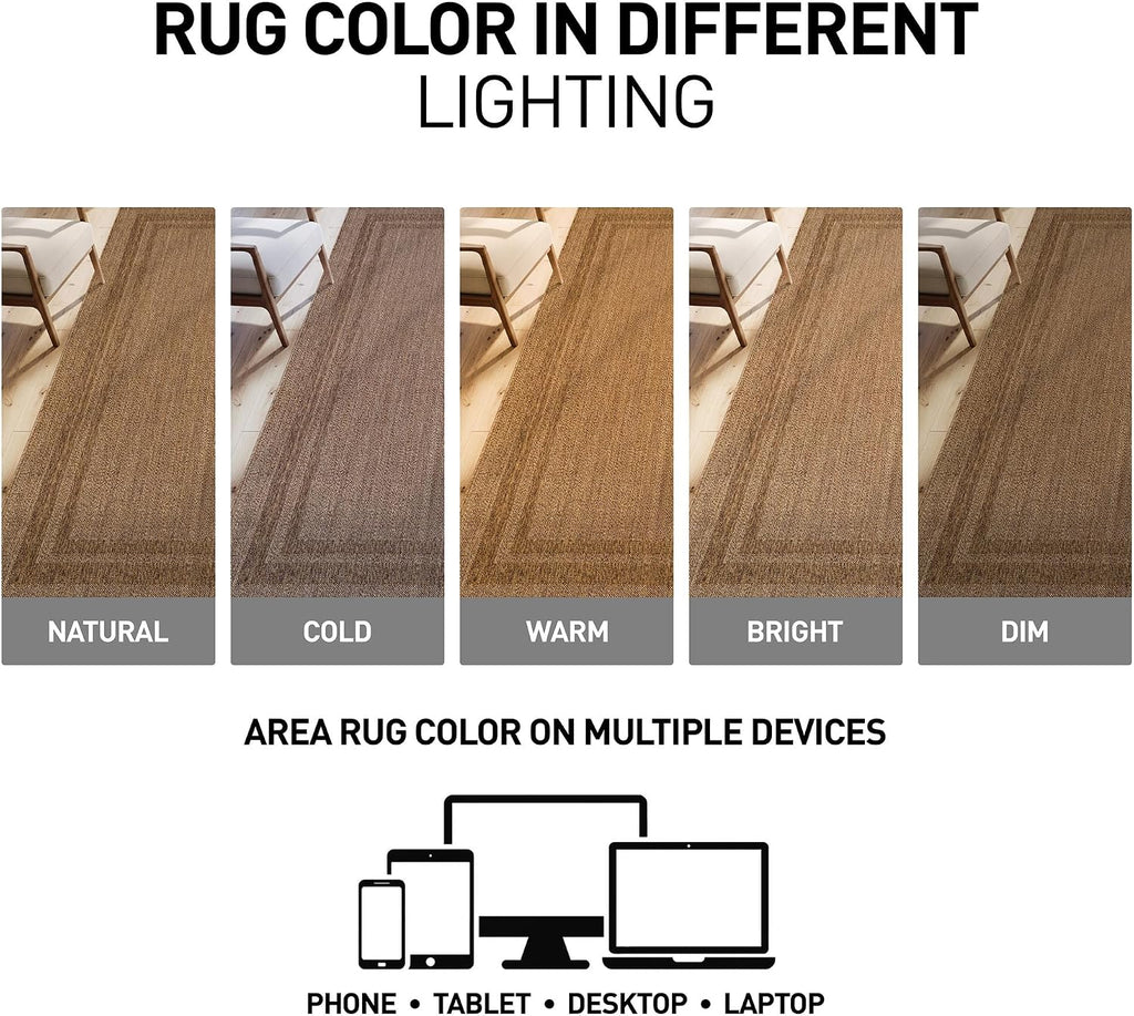 Modern Stripe Border Indoor Outdoor Rug Natural/Jute 4' X 6'