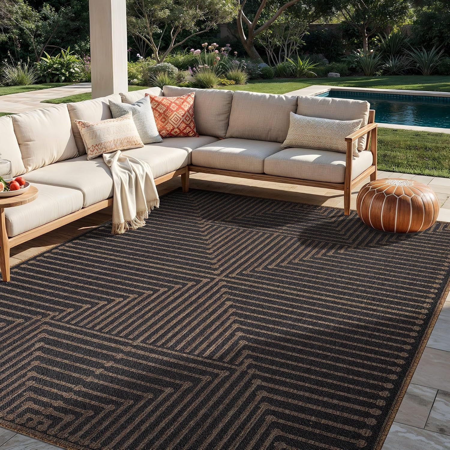 Modern Lines Indoor Outdoor Rug Dark Gray/Natural 6'6" X 9'