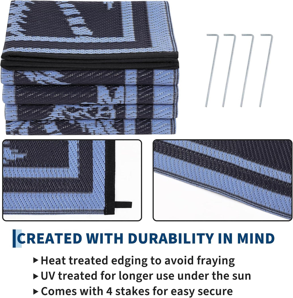 Outdoor Rug 8X10 Waterproof for Patios, Reversible Plastic Straw Rug, Tropical Leaf Indoor Outdoor Rugs, Large Area Rug for RV, Camping, Deck, Picnic Mat, outside Carpet