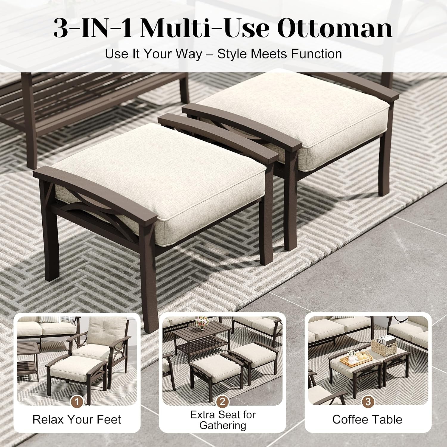 7-Pieces Outdoor Patio Furniture Set, Outdoor Metal Sectional Furniture with Cushions, Outdoor Conversation Seating Set with Coffee Table for Backyard,Garden, Balcony, Deck, Backyard, Khaki