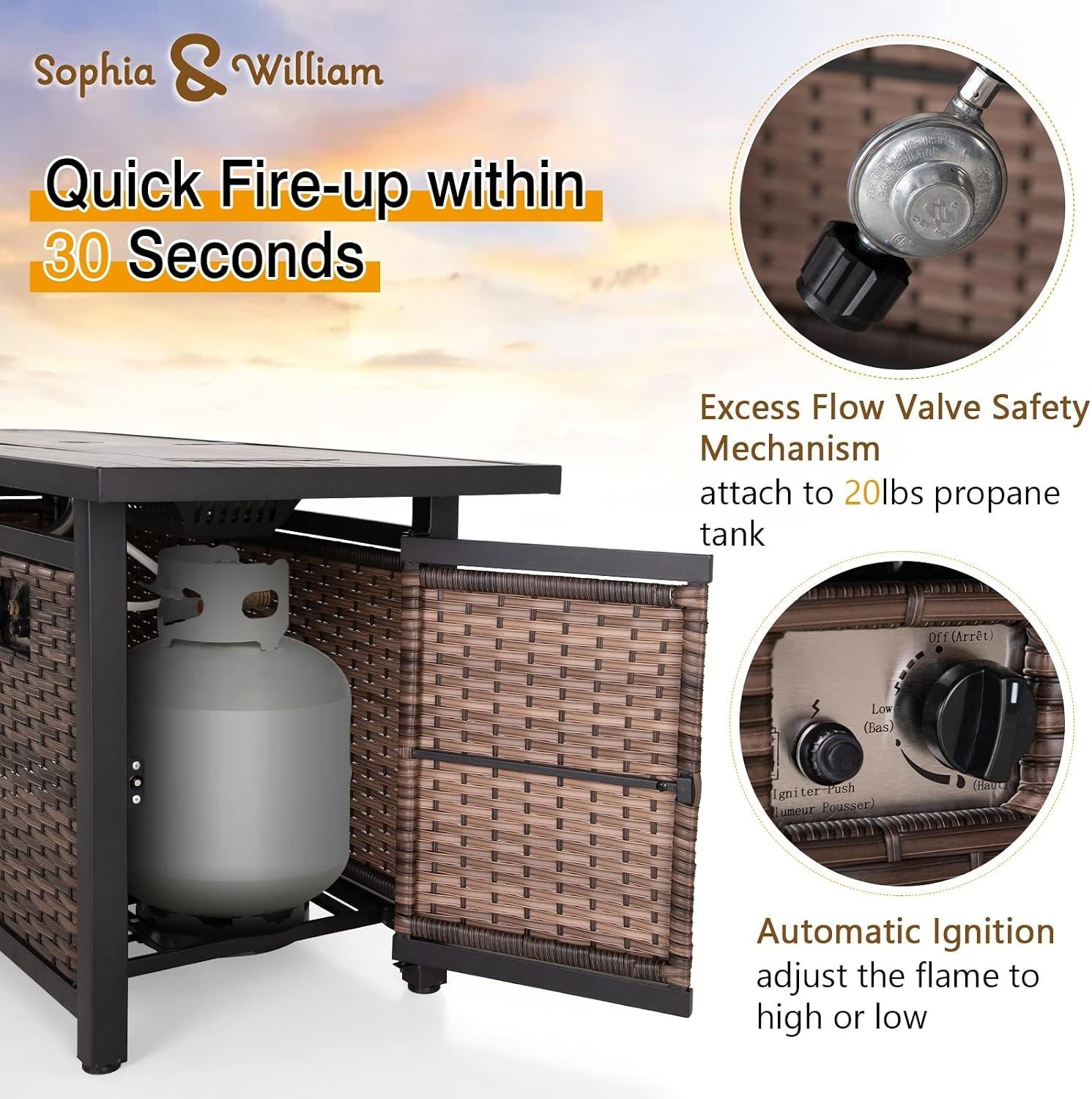56 Inch Gas Fire Pit Table,Rectangular Propane Fireplace