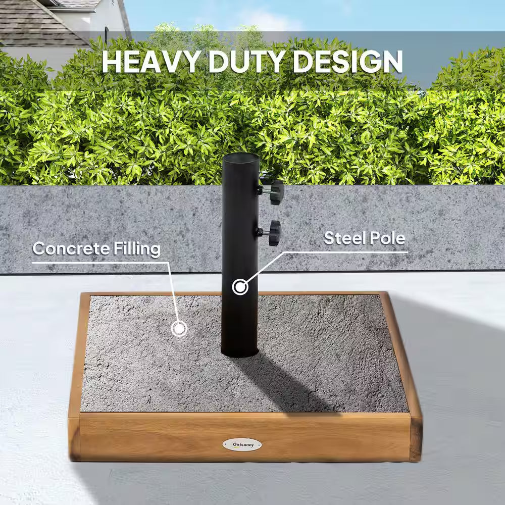 Wood Square Patio Umbrella Base, 42 Lbs. Concrete Heavy Duty Umbrella Base with Holder for 1.25 In. /1.5 In. Poles, Teak