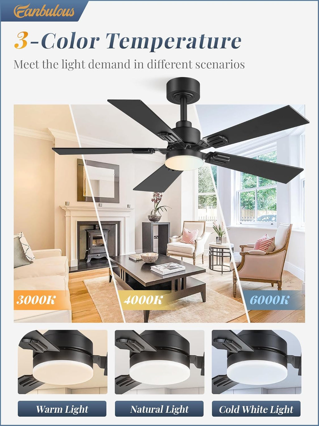 2 Pack of 42 Inch Modern Ceiling Fans with Lights & Remote, Black