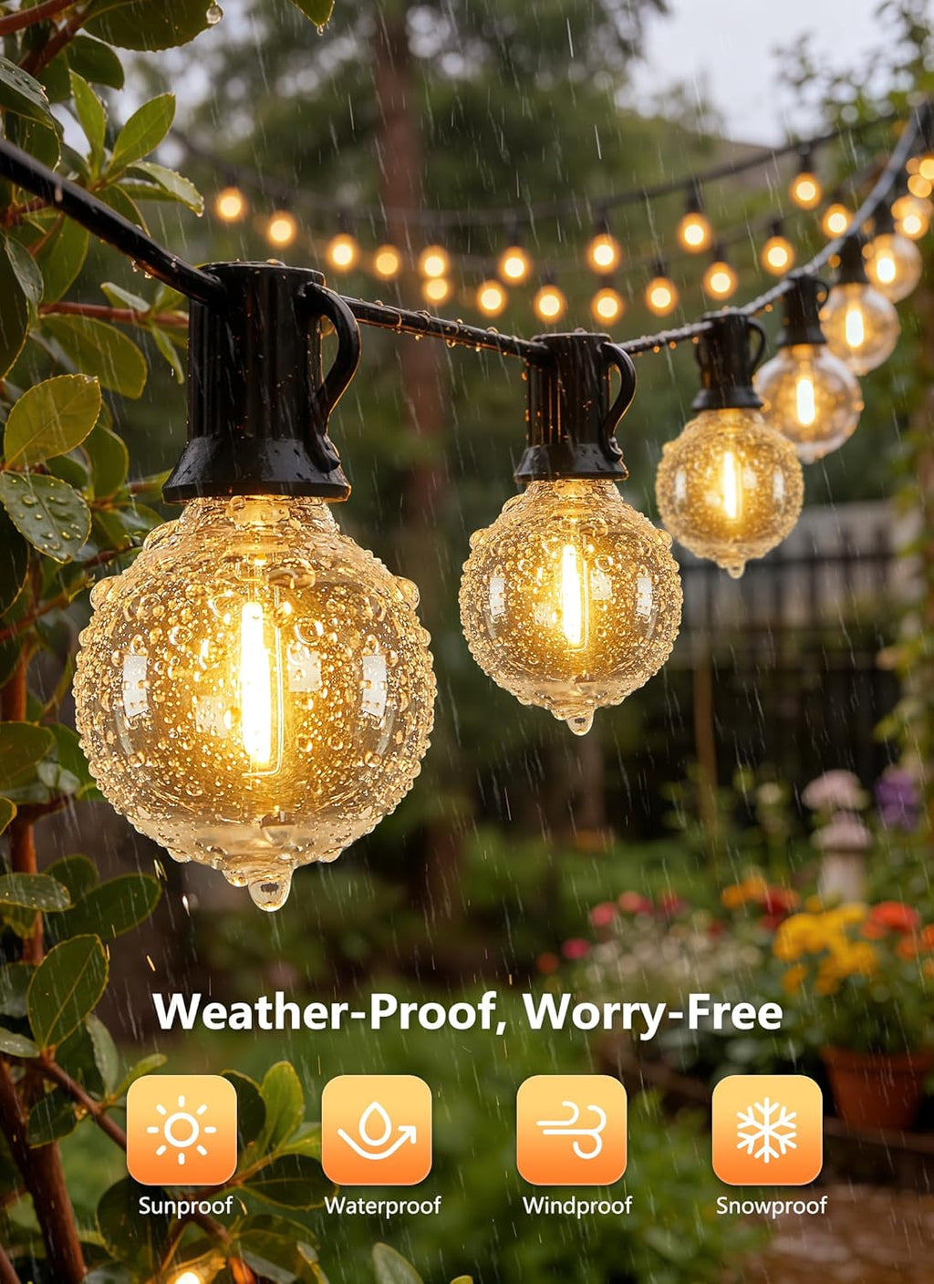 Outdoor String Lights, 100FT Shatterproof LED Patio Lights with 46 Dimmable Plastic G40 Bulbs, 2700K Waterproof Connectable Hanging String for Backyard, Cafe, Porch, Deck, Home Decor