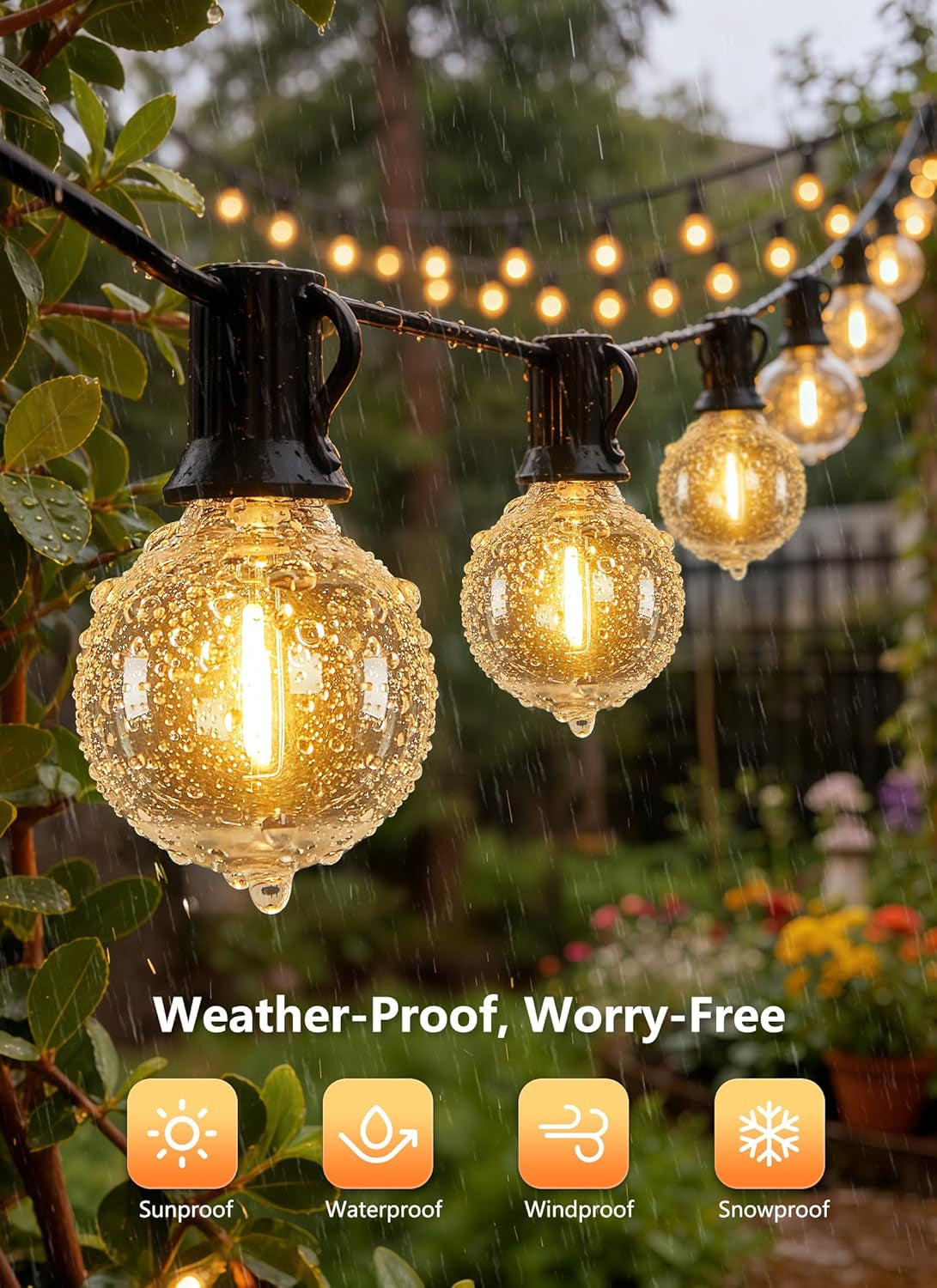 Outdoor String Lights, 100FT Shatterproof LED Patio Lights with 46 Dimmable Plastic G40 Bulbs, 2700K Waterproof Connectable Hanging String for Backyard, Cafe, Porch, Deck, Home Decor