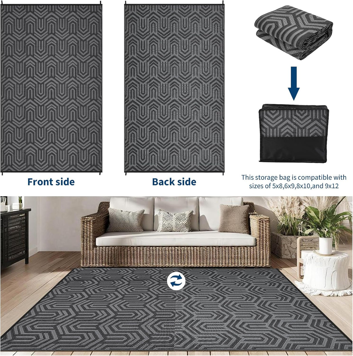 Outdoor Rug 9X18 Ft Extra Large Waterproof Reversible Patio Mat