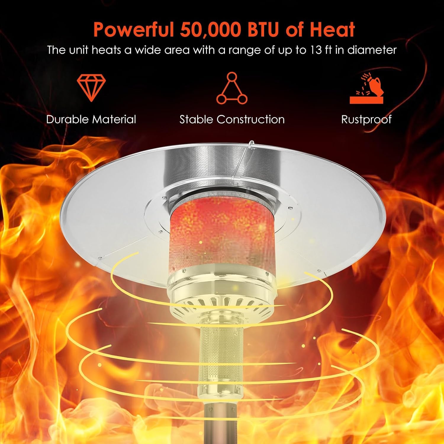 Patio Heater, 48,000 BTU Outdoor Propane Heater with Wheels, Reflective Cover, Triple-Over Protection, Portable Stainless Steel Patio Heater for Outdoor Use Garden, Bronze