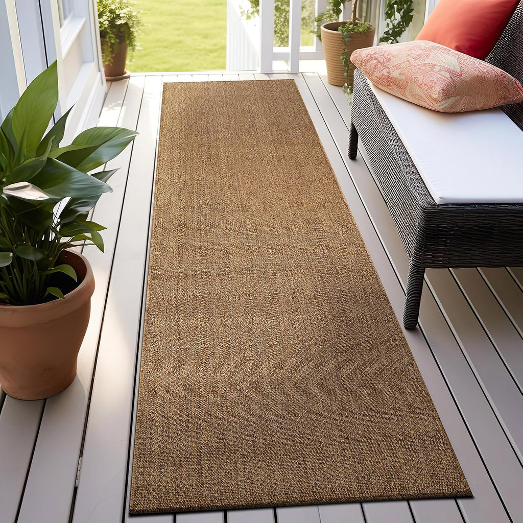 Modern Grid Indoor Outdoor Runner Rug Sand/Natural 2'3" X 8'