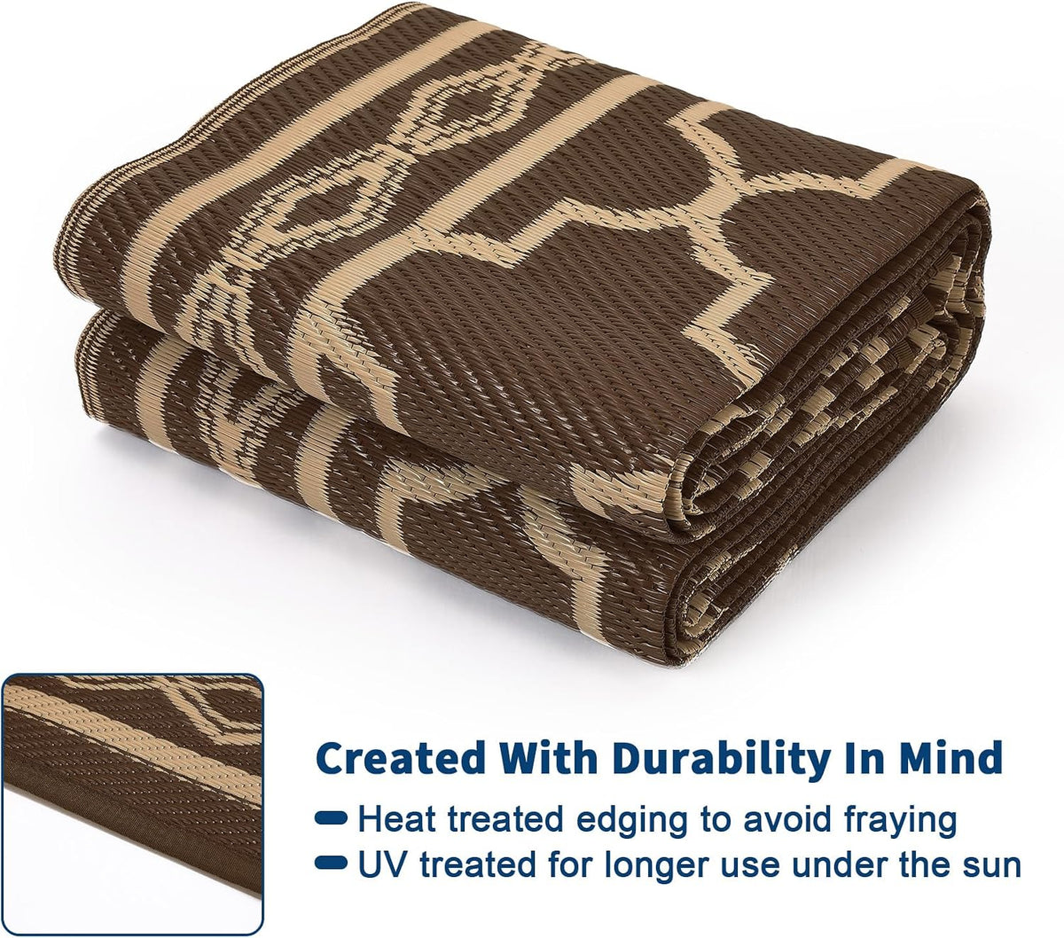 10X14 Outdoor Rug Waterproof Reversible Patio Rug Brown/Coffee