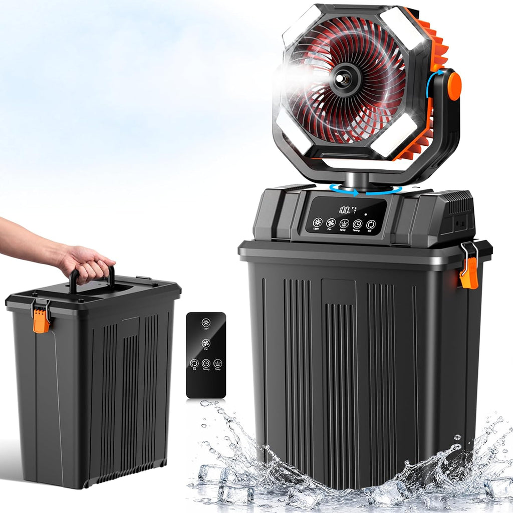 40000Mah Misting Fans for Outside, 15L Large Tank Portable Misting Fan, Battery Powered Outdoor Mister Fan with Remote & LED Light, Wide 270° Coverage for Camping Patio Backyard