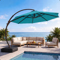 12FT Curvy Cantilever Patio Umbrella with Base, 360° Rotation Offset Outdoor Umbrella, Heavy Duty Hanging Umbrella for Backyard, Pool, Garden（Turquoise Blue）