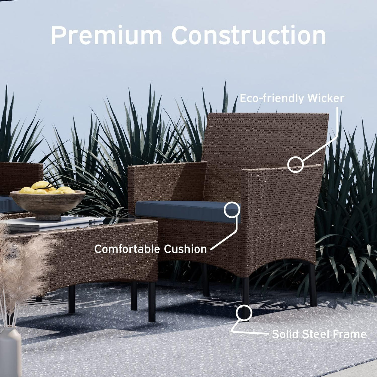 Outdoor Patio Furniture Sofas, Standard, Brown Base/Navy Blue Cushions