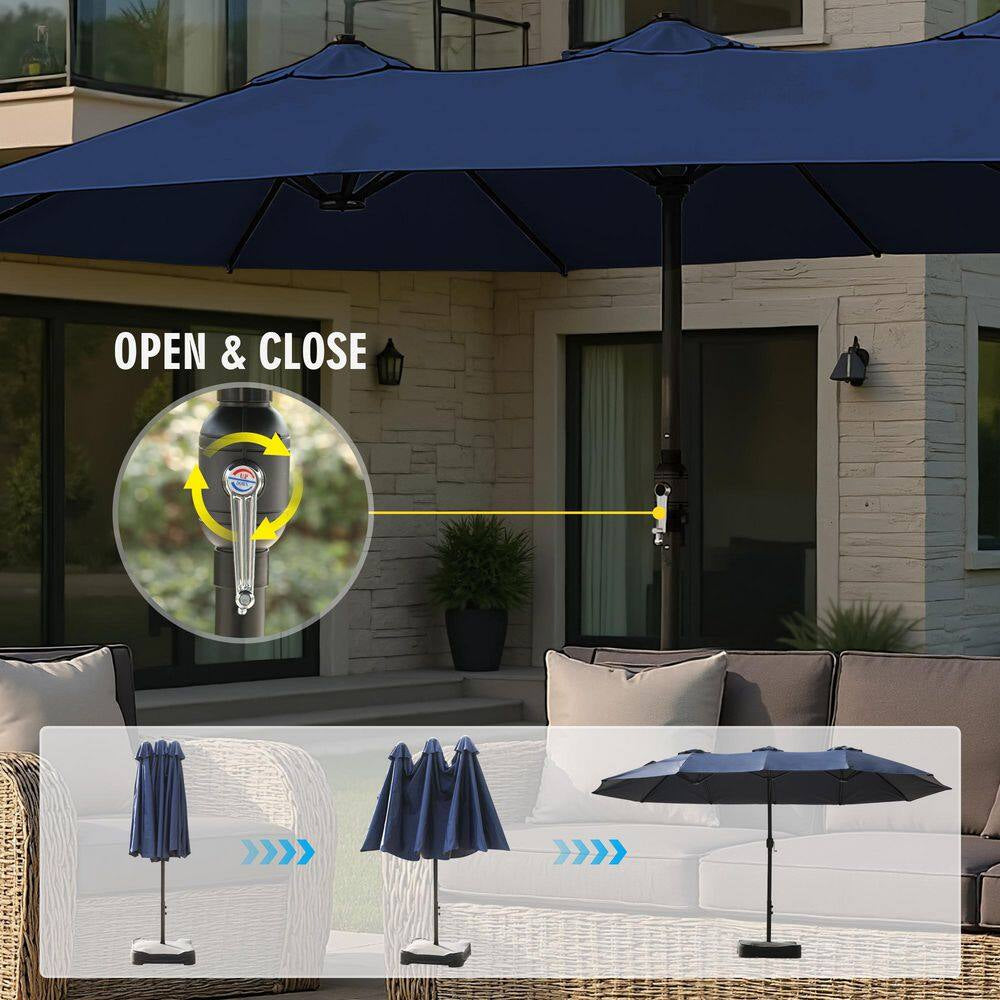 15 Ft. Market Patio Umbrella with Crank, UPF50+ Polyester Canopy and Weighted Base in Navy Blue