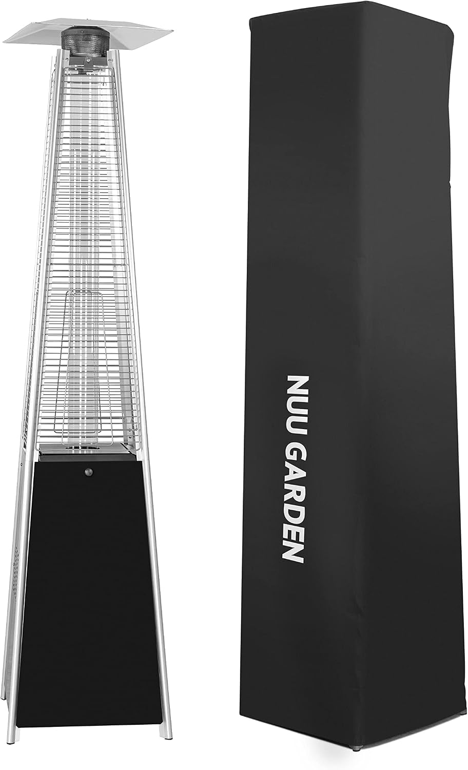 Outdoor Propane Patio Heater, 48,000 BTU Pyramid Outdoor Heater with Wheels, Hammered Bronze Tower Portable Heater with Oxford Cover for Garden, Terrace, Black