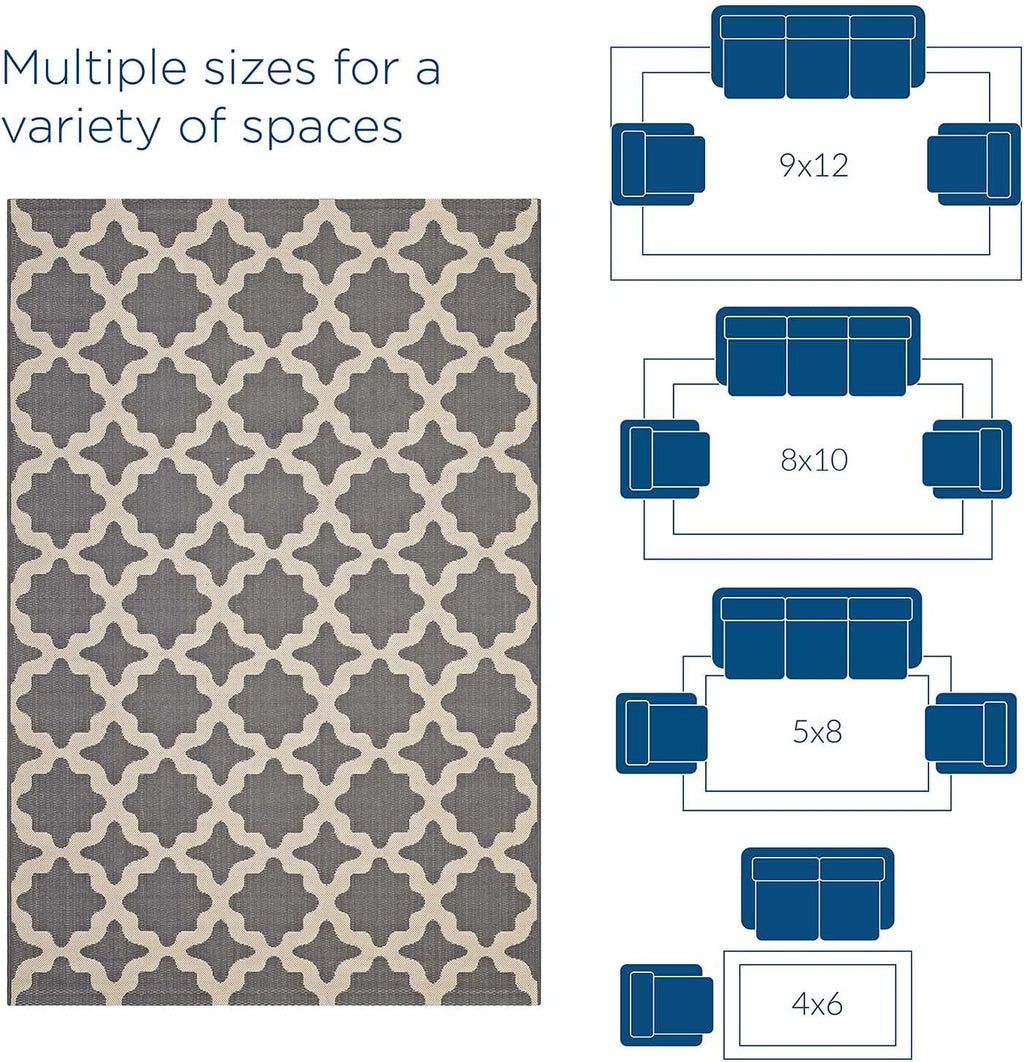 Cerelia Moroccan Trellis 9X12 Indoor and Outdoor Area Rug in Gray and Beige