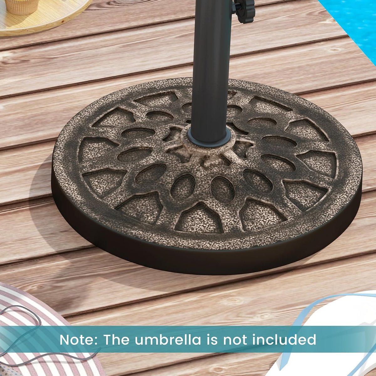 30 Lbs Heavy Duty Umbrella Base, round Parasol Holder with Adjustable Knob for Φ1.5-Φ1.9 Pole, Resin Umbrella Stand with Decorative Pattern, Easy Setup