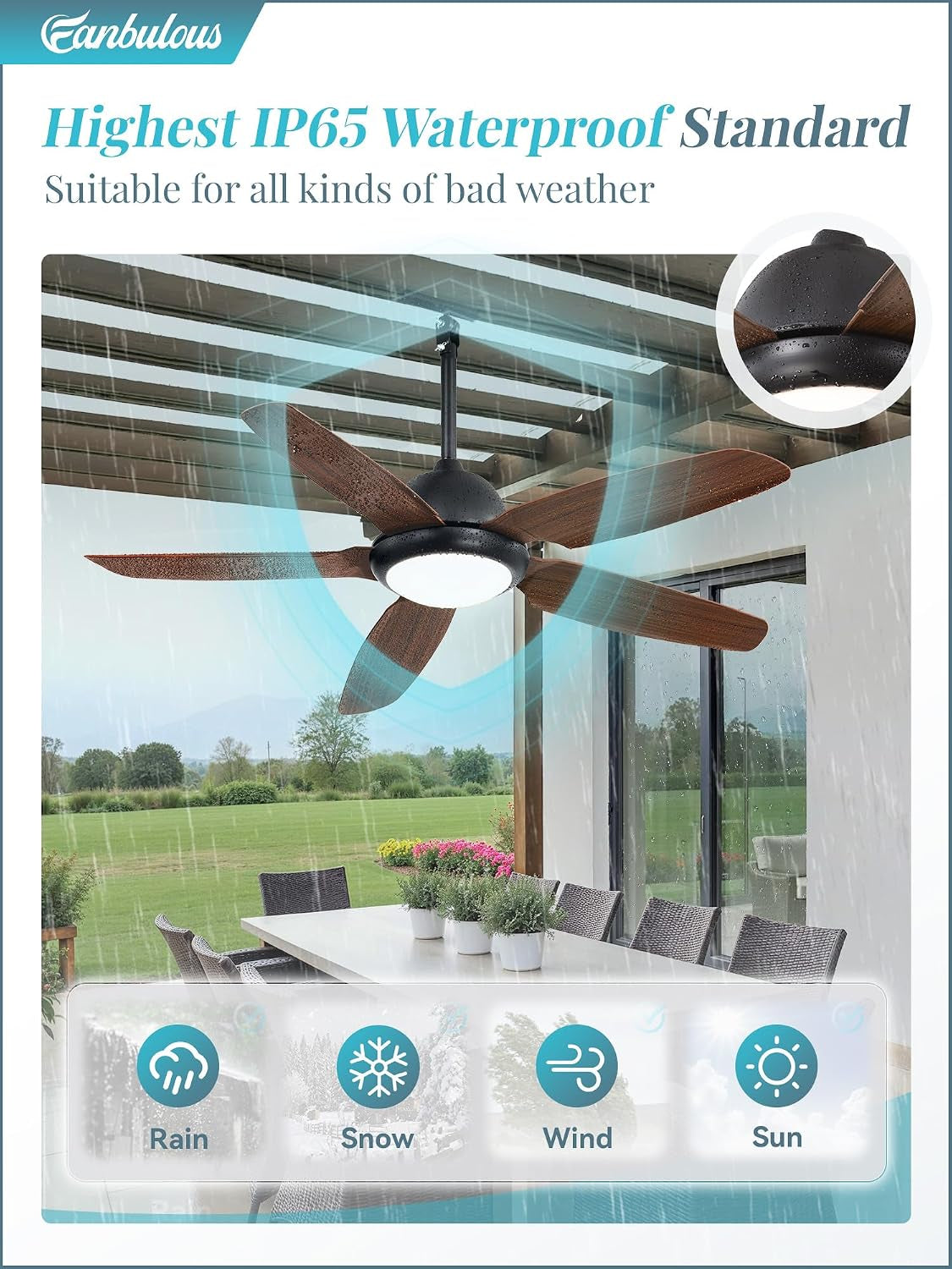 52 Inch Waterproof Outdoor Ceiling Fan with Light for Patio,Brown