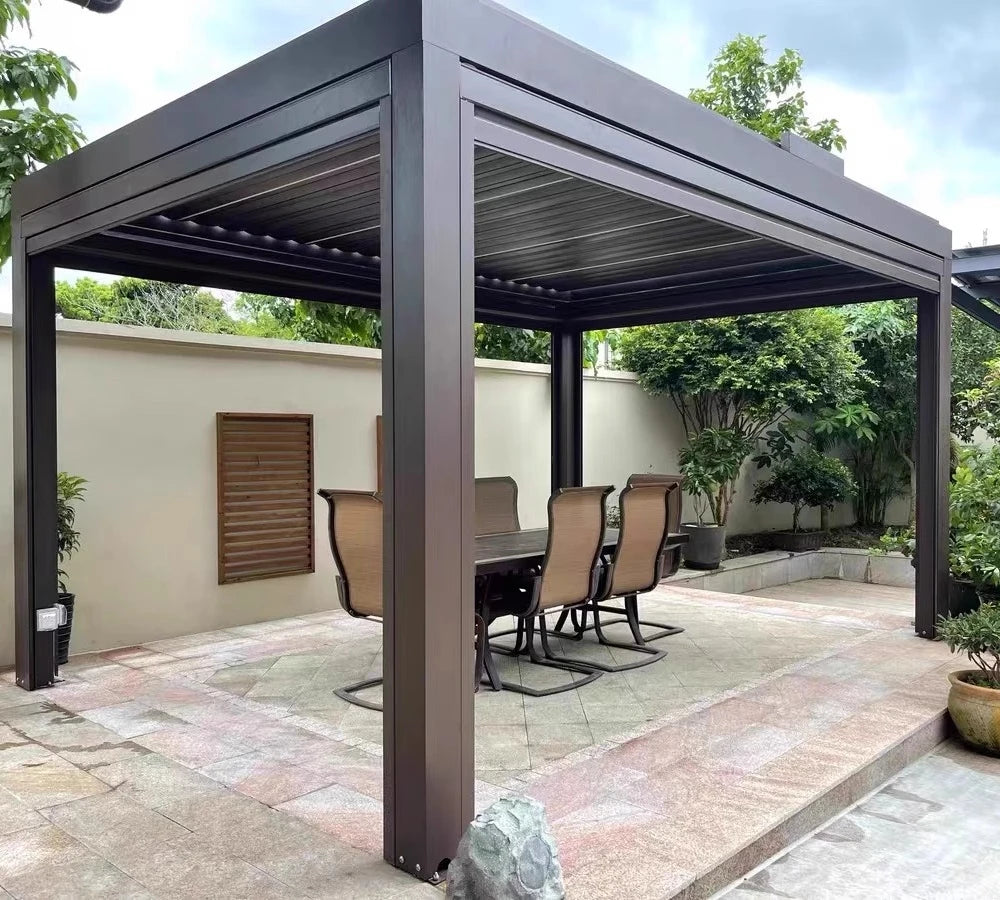 Electric Louvered Gazebo Intelligent Flip Aluminum Alloy Gazebo European Style Metal Gazebo Garden Outdoor Shade Pergola