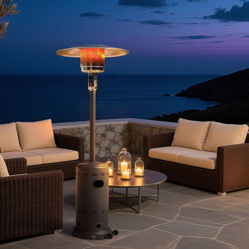 Metal Sparkling Gray Propane Gas Outdoor Heater with Wheels, ETL Certified