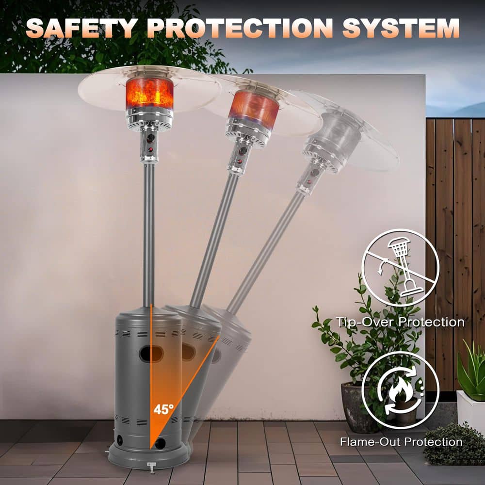 Metal Sparkling Gray Propane Gas Outdoor Heater with Wheels, ETL Certified