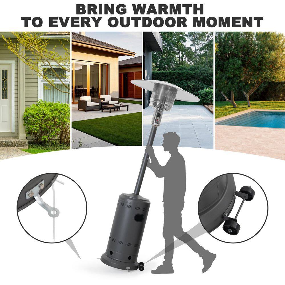 Metal Sparkling Gray Propane Gas Outdoor Heater with Wheels, ETL Certified