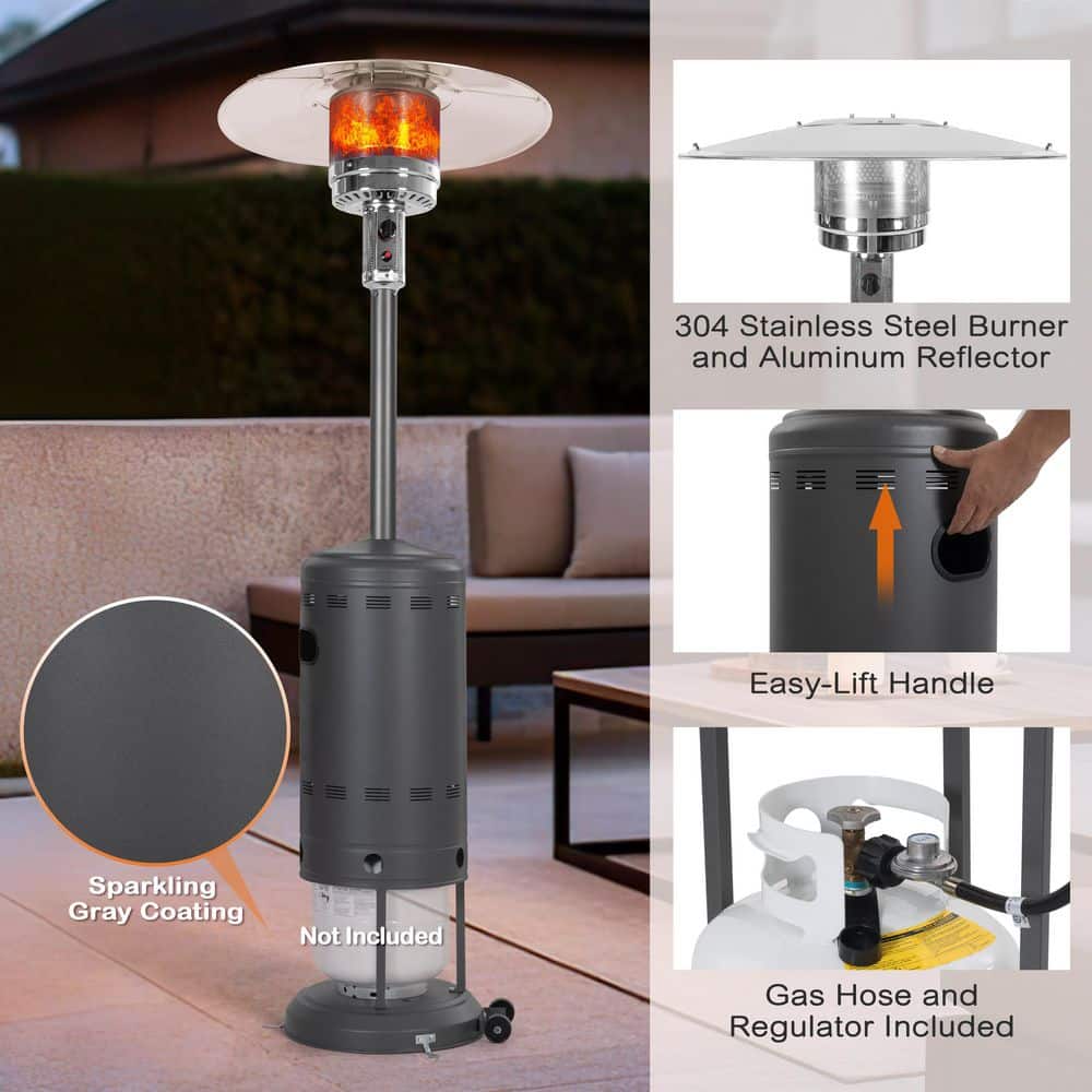 Metal Sparkling Gray Propane Gas Outdoor Heater with Wheels, ETL Certified