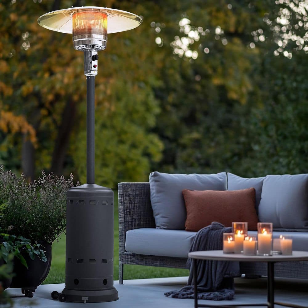 Metal Sparkling Gray Propane Gas Outdoor Heater with Wheels, ETL Certified