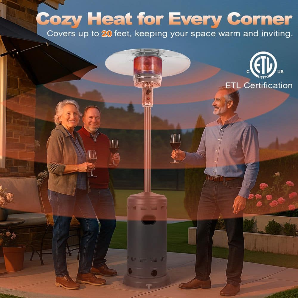 Metal Sparkling Gray Propane Gas Outdoor Heater with Wheels, ETL Certified