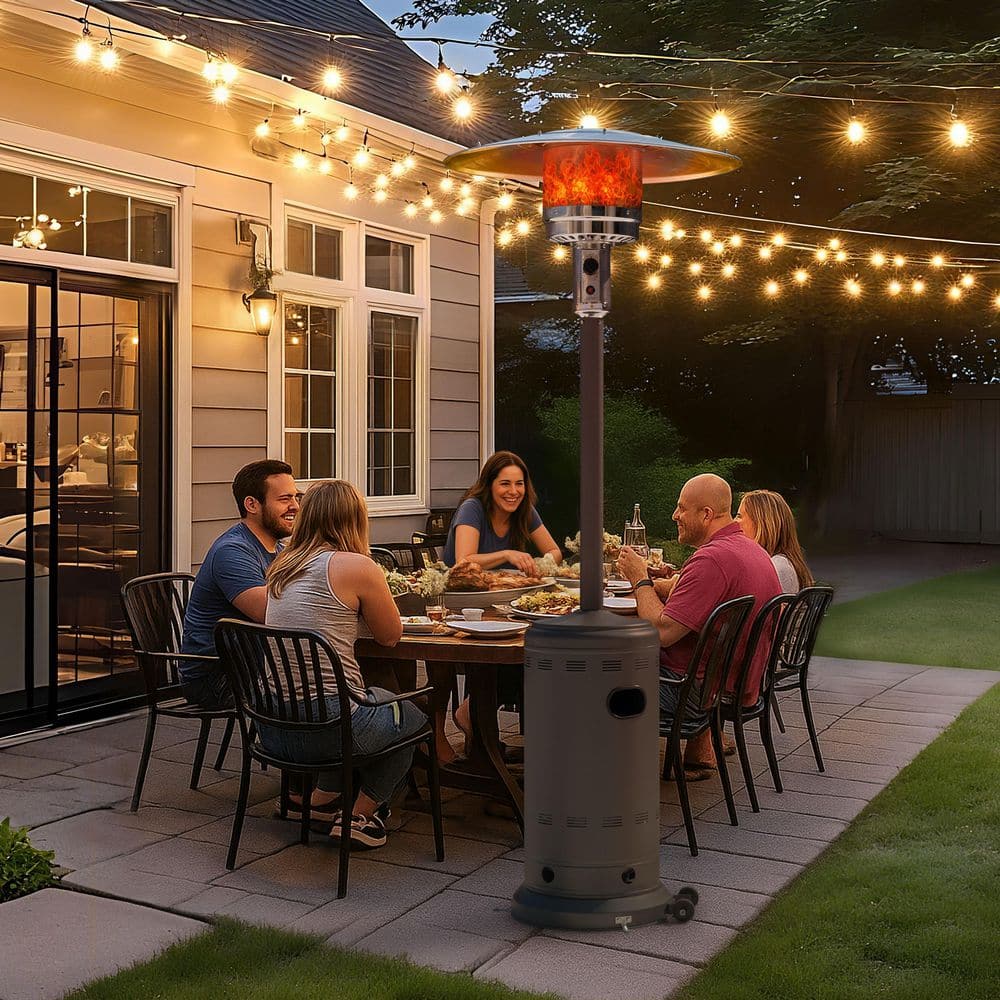 Metal Sparkling Gray Propane Gas Outdoor Heater with Wheels, ETL Certified