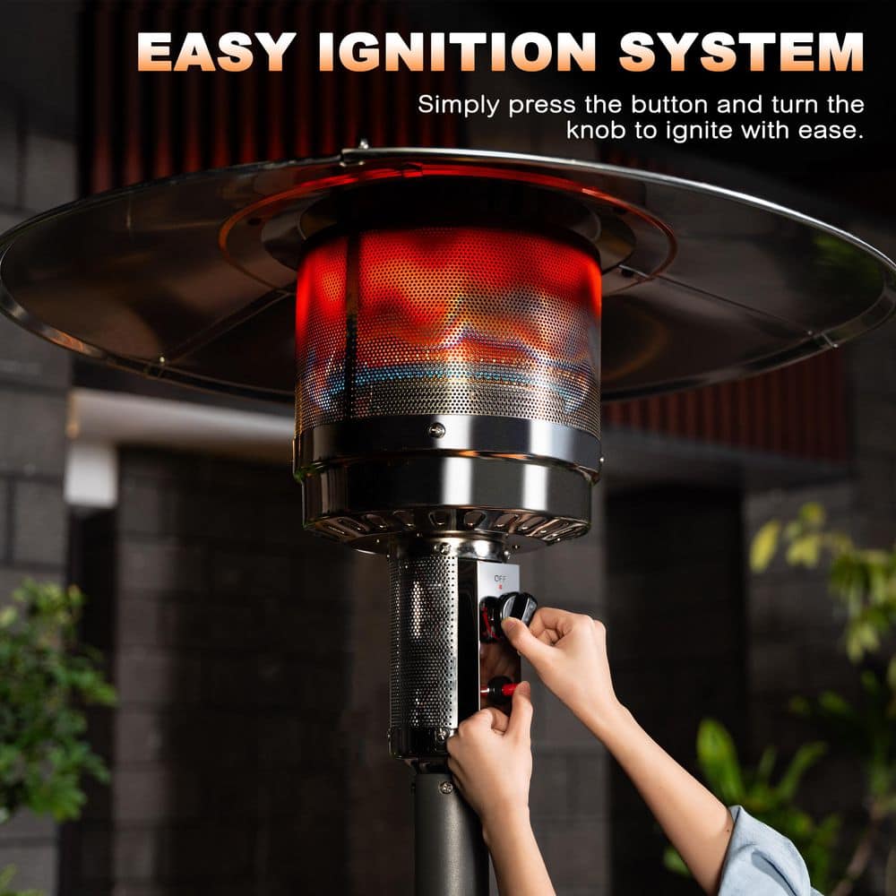 Metal Sparkling Gray Propane Gas Outdoor Heater with Wheels, ETL Certified