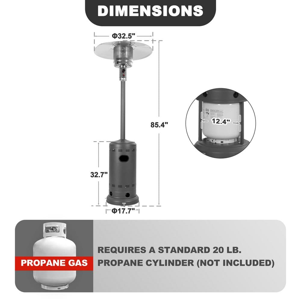 Metal Sparkling Gray Propane Gas Outdoor Heater with Wheels, ETL Certified
