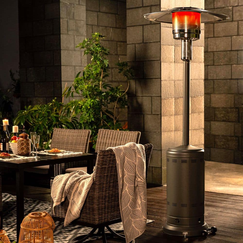Metal Sparkling Gray Propane Gas Outdoor Heater with Wheels, ETL Certified