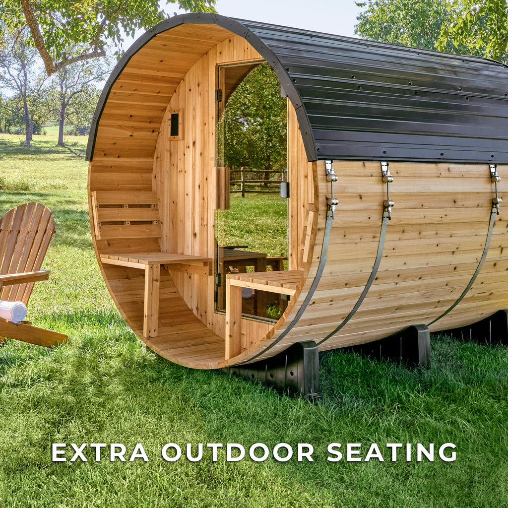 Paxton Outdoor Barrel Sauna with Porch - 4-6 Person