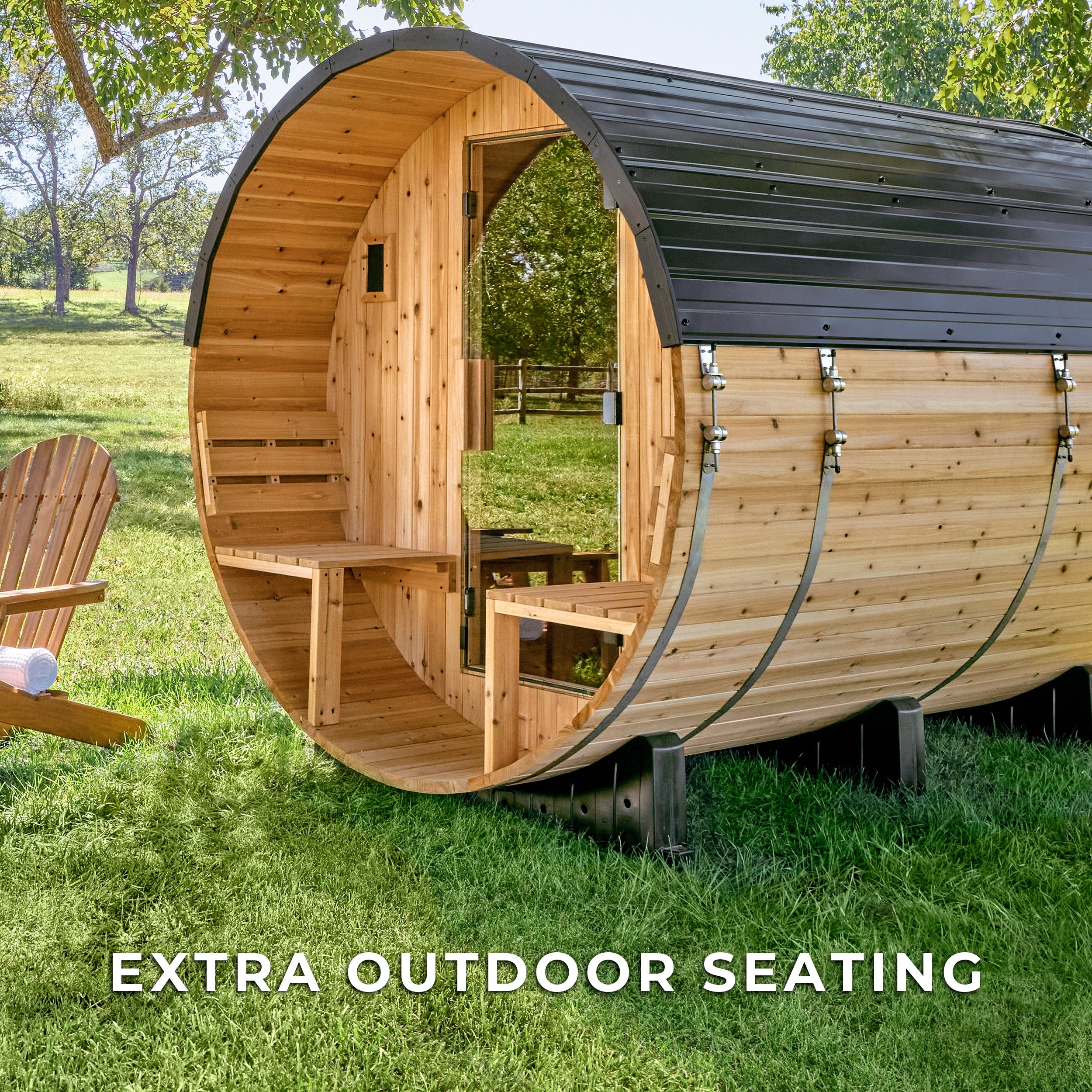 Paxton Outdoor Barrel Sauna with Porch - 4-6 Person
