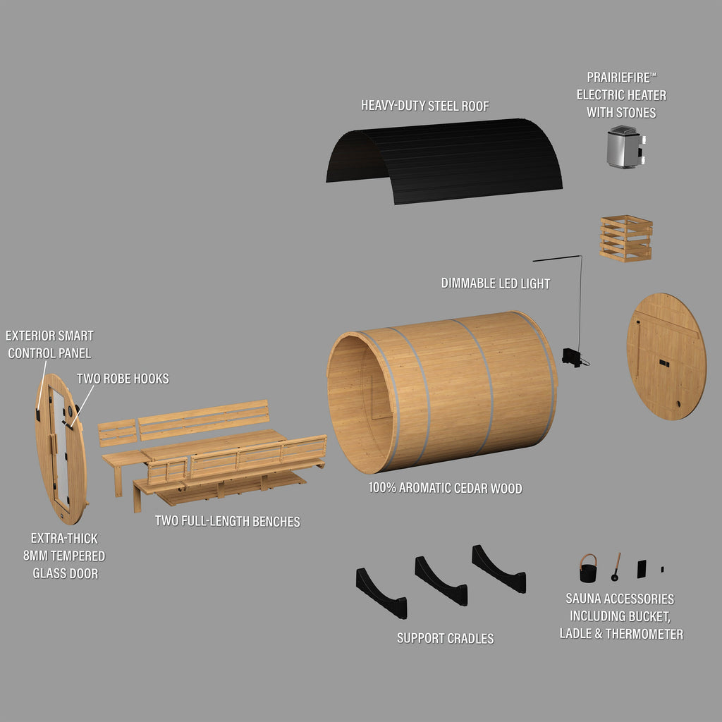 Paxton Outdoor Barrel Sauna with Porch - 4-6 Person