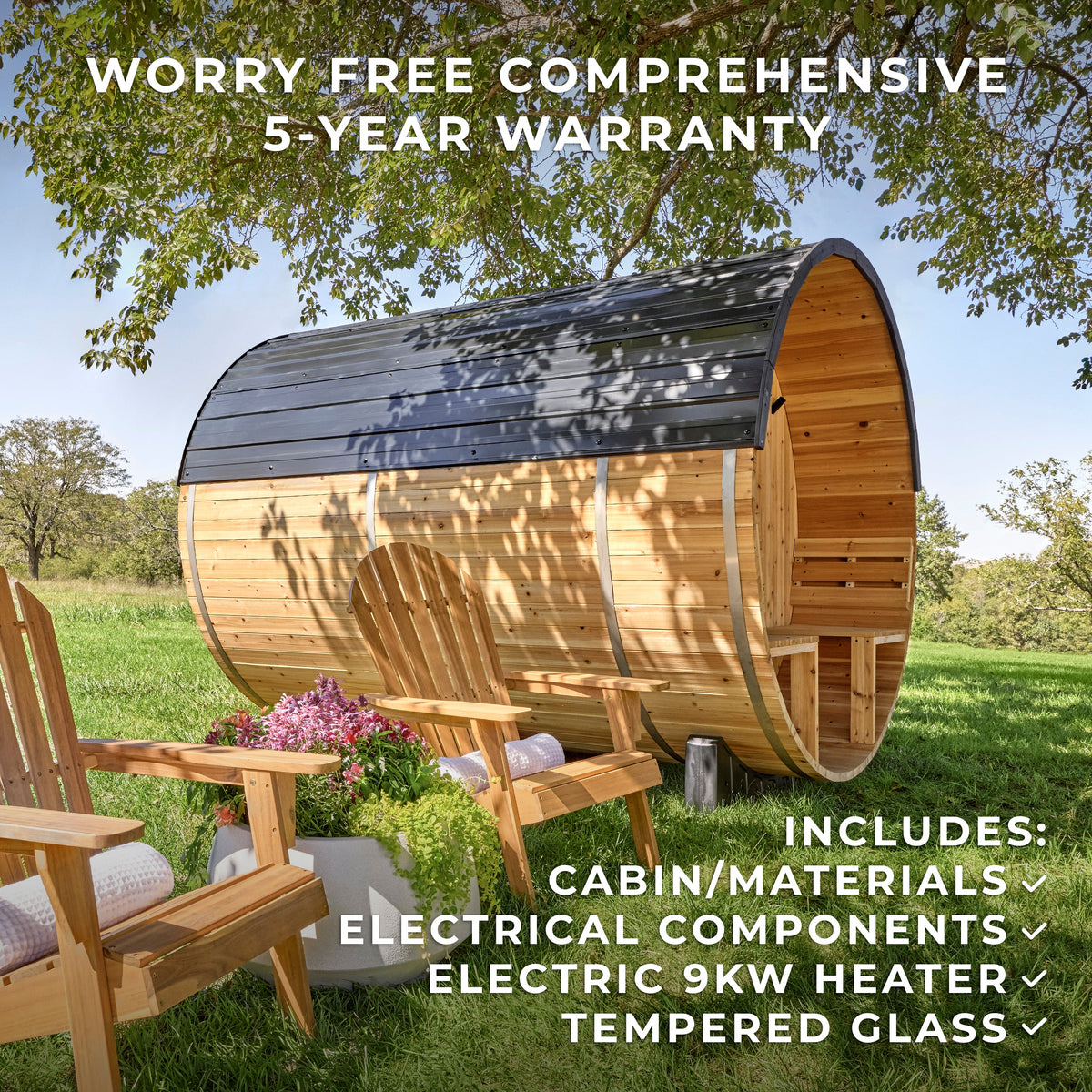 Paxton Outdoor Barrel Sauna with Porch - 4-6 Person