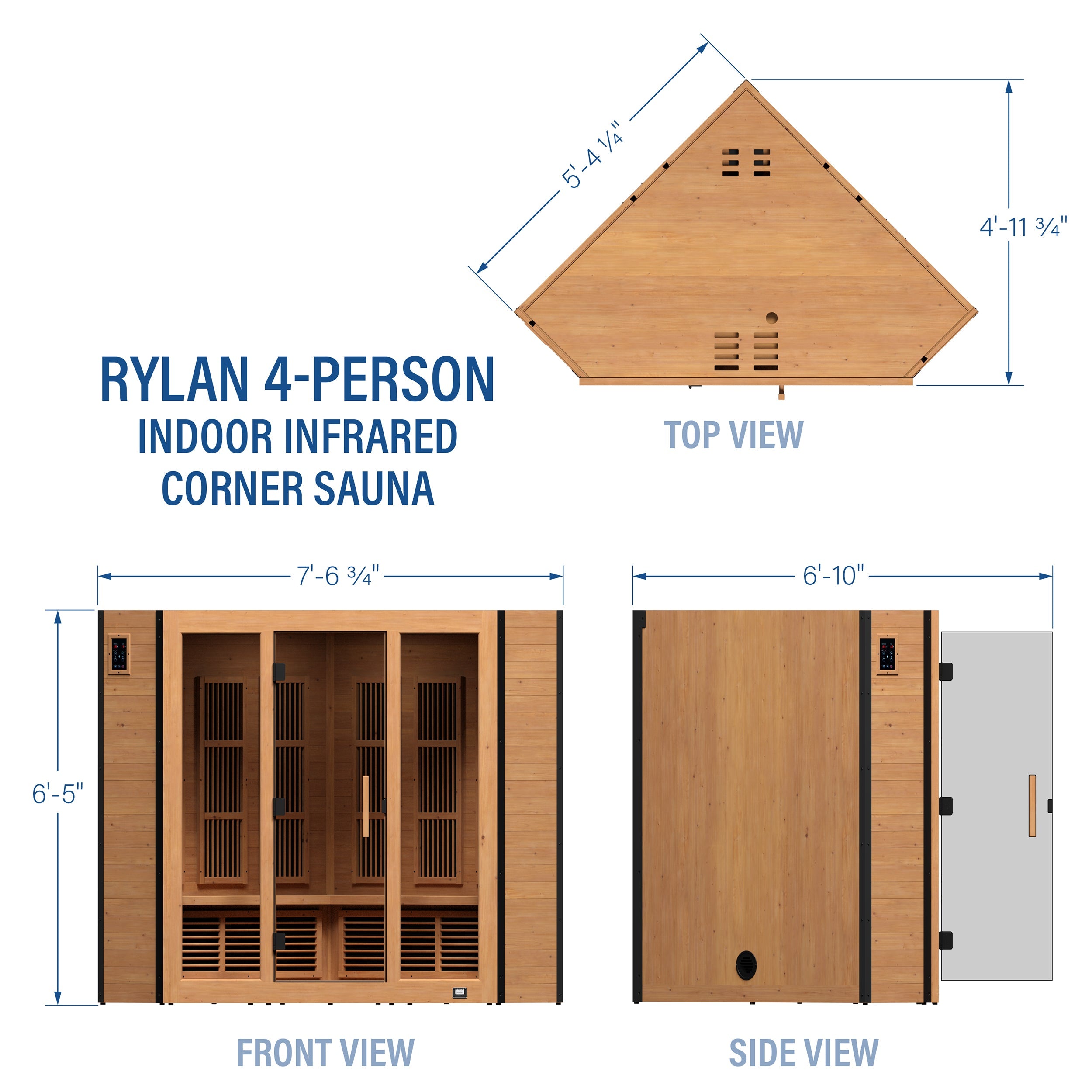 Rylan Indoor Infrared Corner Sauna - 4 Person